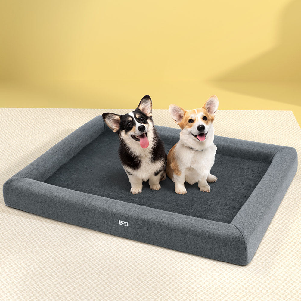 Extra Large Calming Pet Bed – Soft Sofa Cushion with Egg Crate Foam & Washable Cover (Grey)