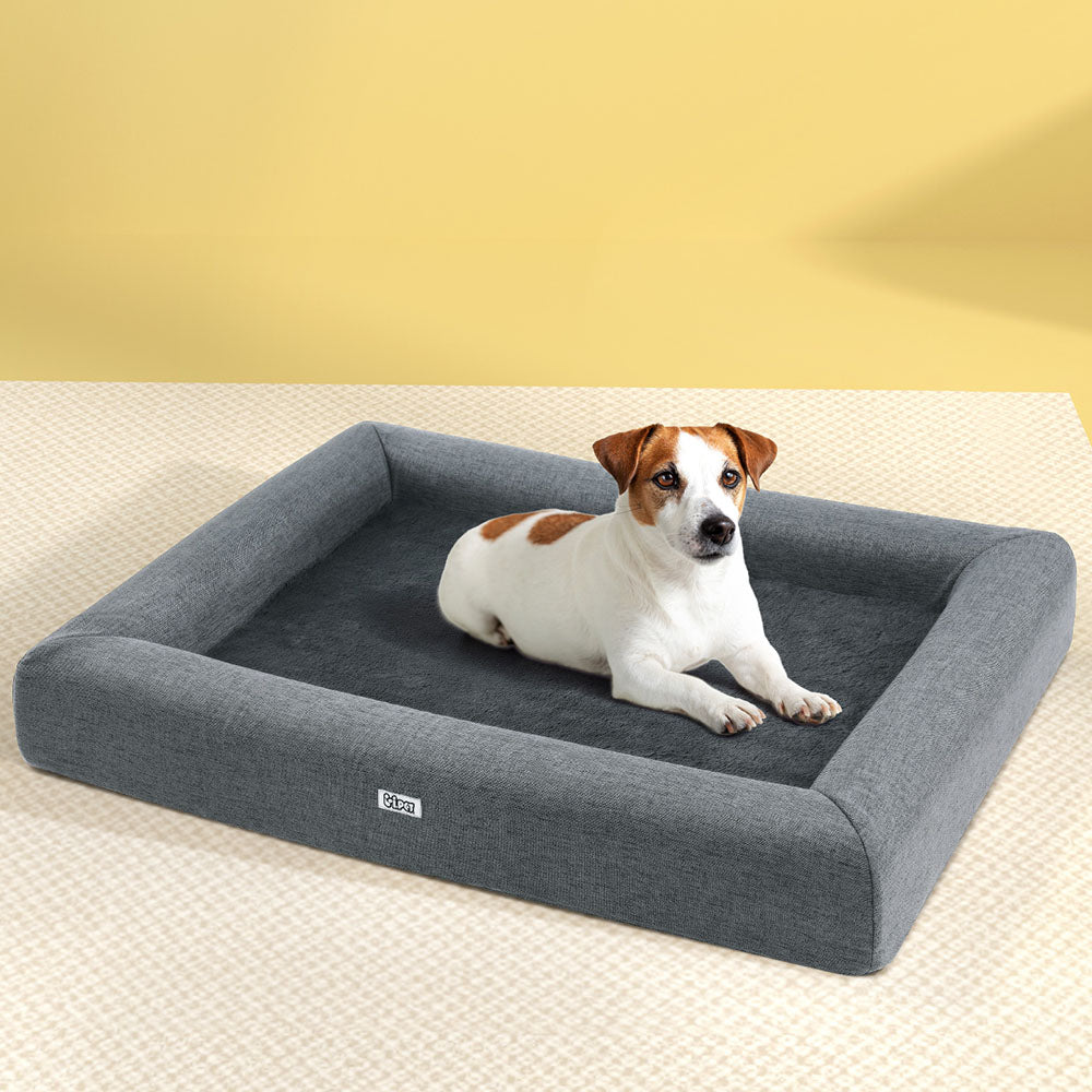 Large Calming Pet Bed – Soft Sofa Cushion with Egg Crate Foam & Washable Cover (Grey)