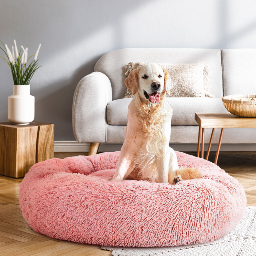 90cm Large Calming Pet Bed β Soft Plush Cushion in Pink