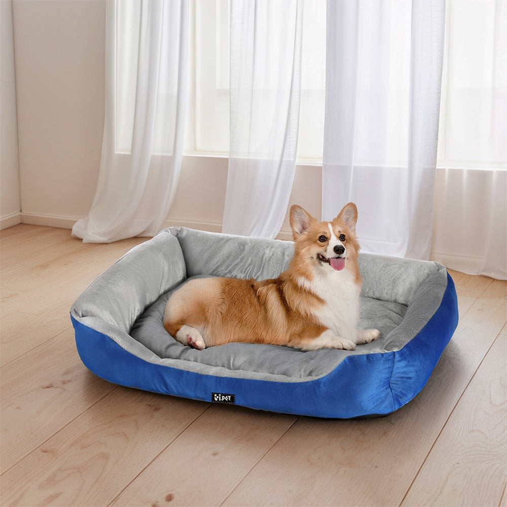 Calming Pet Bed – Soft Plush Sleeping Mat with Cave Design, Washable Cover (Blue)