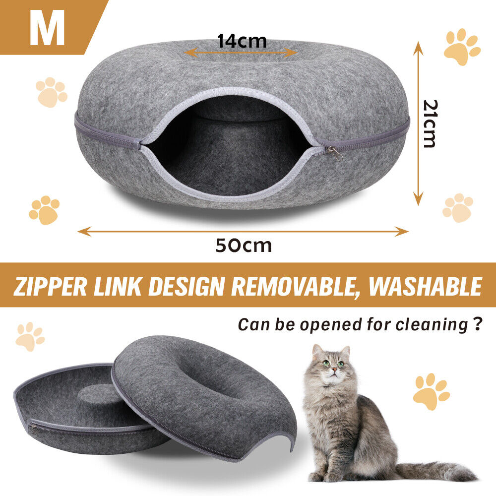 Medium Dark Grey | Cozy Pet Cave & Play Tunnel - Felt Cat Tunnel Bed