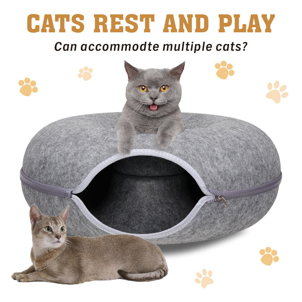 Medium Dark Grey | Cozy Pet Cave & Play Tunnel - Felt Cat Tunnel Bed