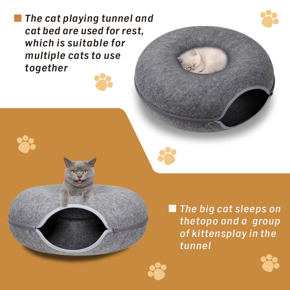 Medium Dark Grey | Cozy Pet Cave & Play Tunnel - Felt Cat Tunnel Bed