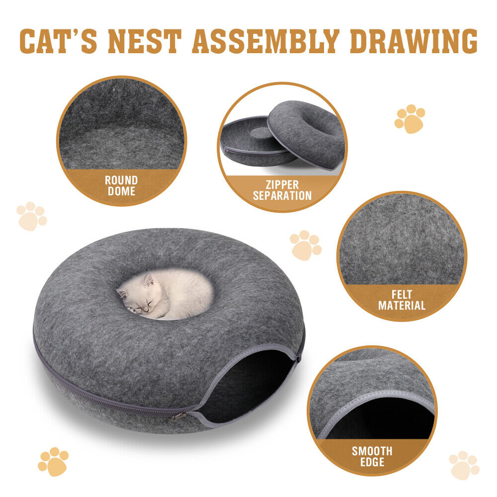Medium Dark Grey | Cozy Pet Cave & Play Tunnel - Felt Cat Tunnel Bed