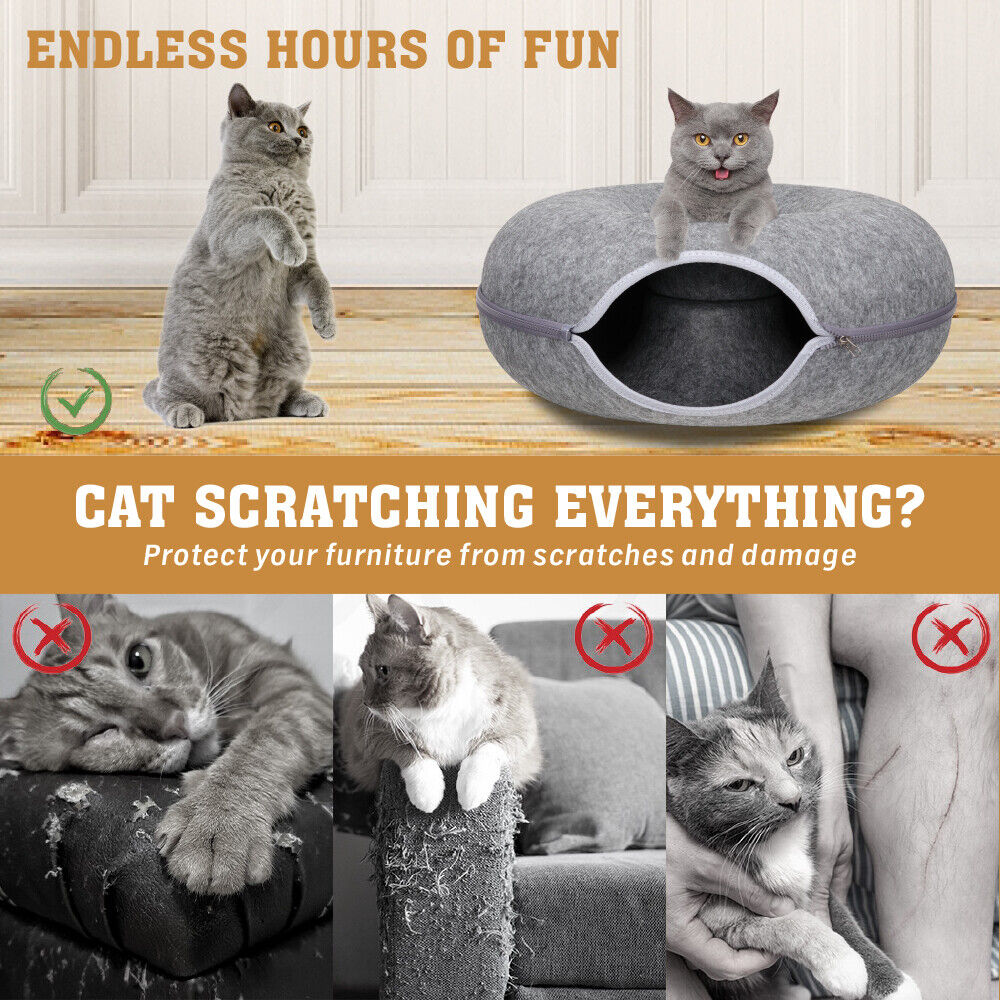 Medium Dark Grey | Cozy Pet Cave & Play Tunnel - Felt Cat Tunnel Bed