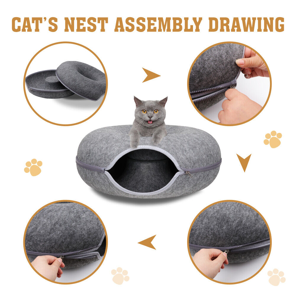 Medium Dark Grey | Cozy Pet Cave & Play Tunnel - Felt Cat Tunnel Bed