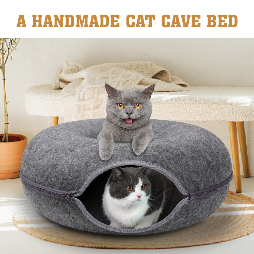 Medium Dark Grey | Cozy Pet Cave & Play Tunnel - Felt Cat Tunnel Bed