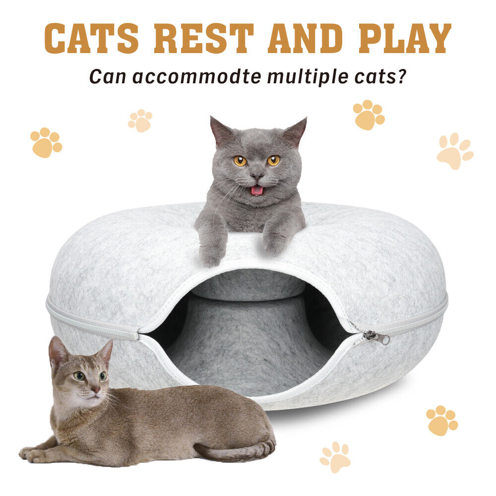 Large Light Grey | Cozy Pet Cave & Play Tunnel - Felt Cat Tunnel Bed