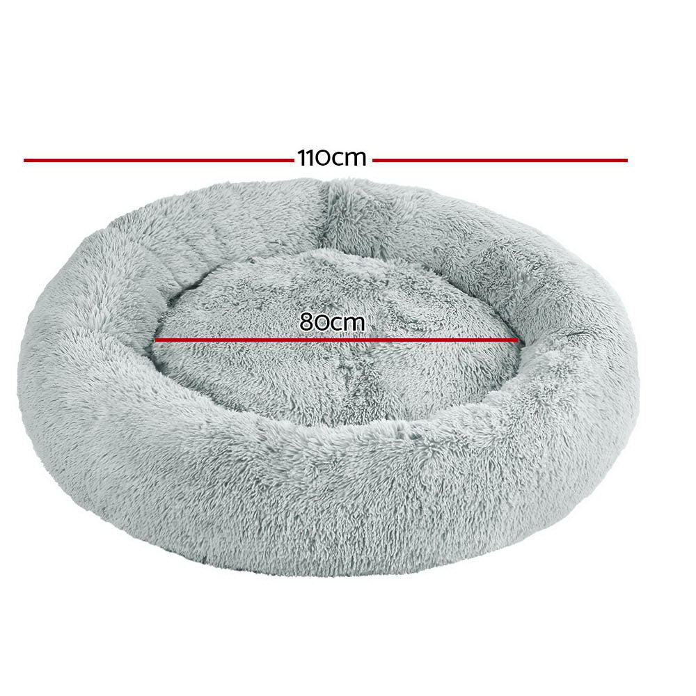 110cm Extra Large Calming Pet Bed – Soft Plush Cushion in Light Grey