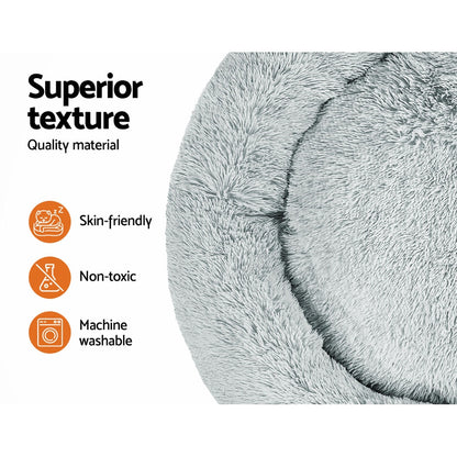 110cm Extra Large Calming Pet Bed – Soft Plush Cushion in Light Grey