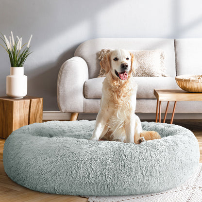 110cm Extra Large Calming Pet Bed – Soft Plush Cushion in Light Grey